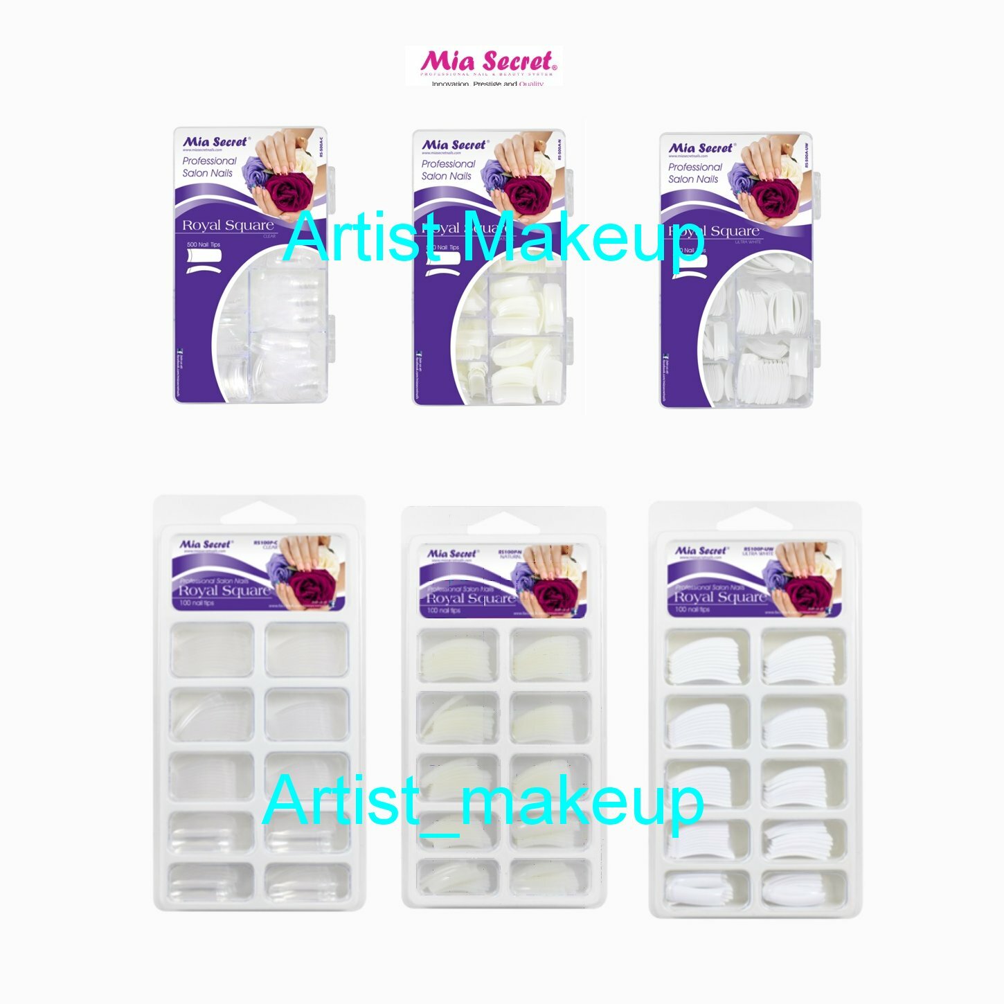 Mia Secret – Nail Tip Royal Square 100PC/500PC Acrylic Box- Clear/White/Natural