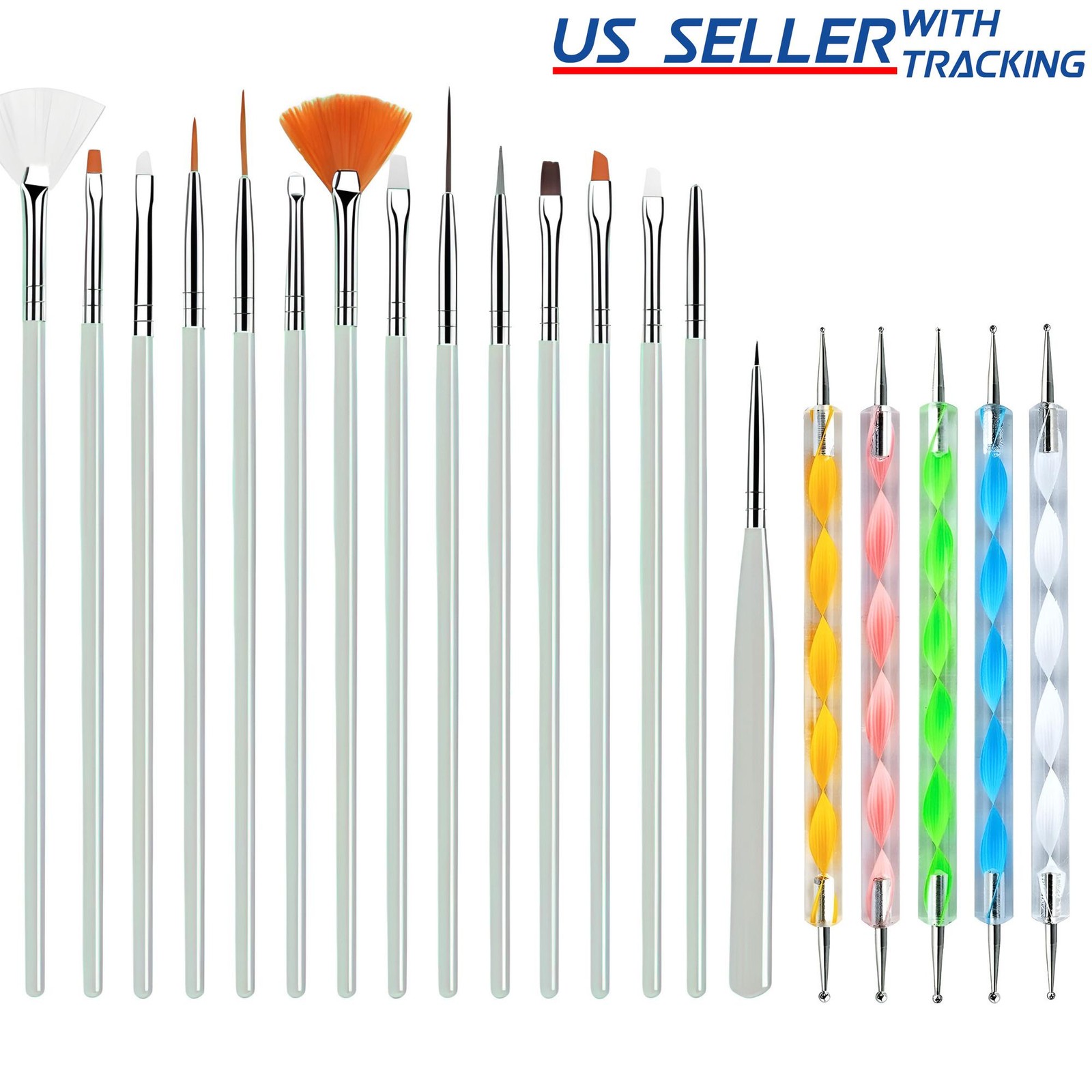 20pc Set Nail Art Design Dotting Painting Drawing Polish Brush Pen Tools White