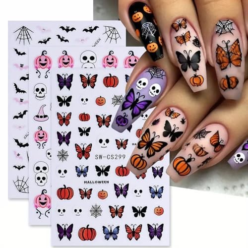 Halloween Nail Art Stickers Ghost Nail Decals 3D Horror Ghost Skull Spider W14