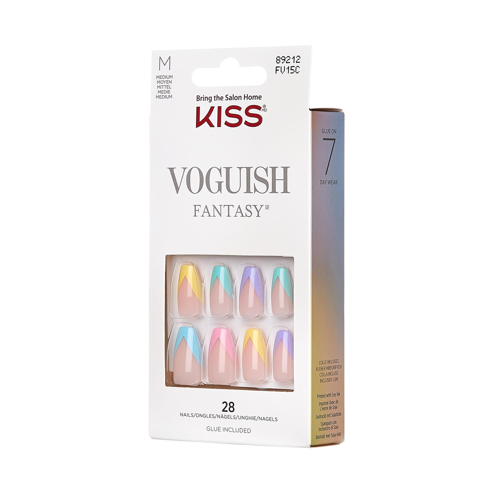 Voguish Press On Nails 28 Coffin Tips Glue File Stick Set Multicolor Candies NEW