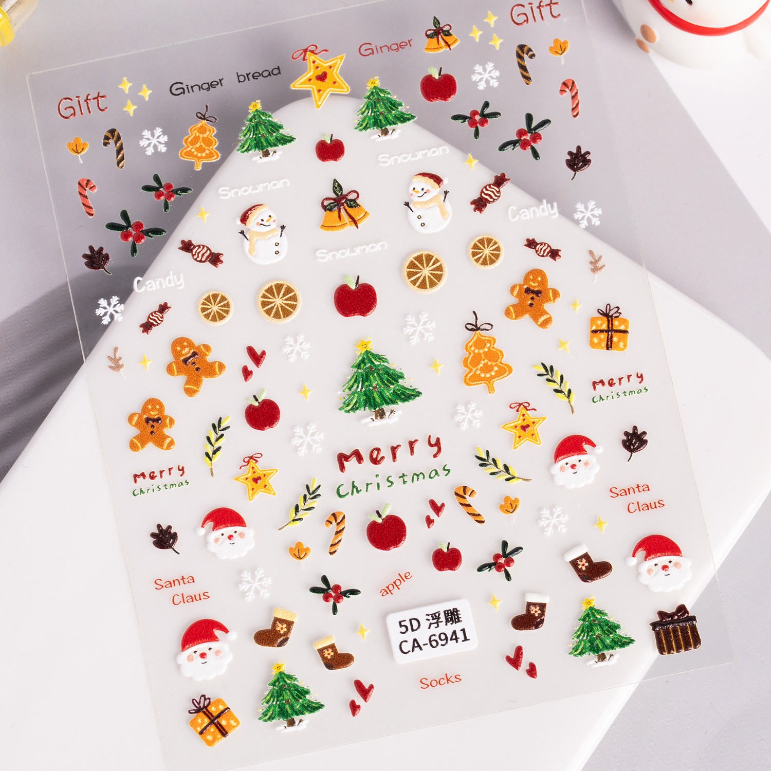 10Set Christmas Nail Stickers 5D Art DIY Manicure Decal Santa Snowman Xmas Decor