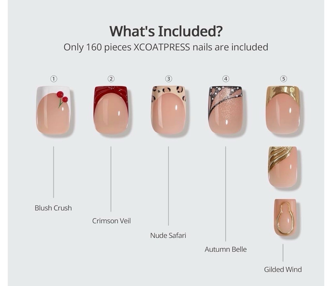 New Btartbox Long Hair Pretty Nails, Autumn Muse, 5 Different Design Collection