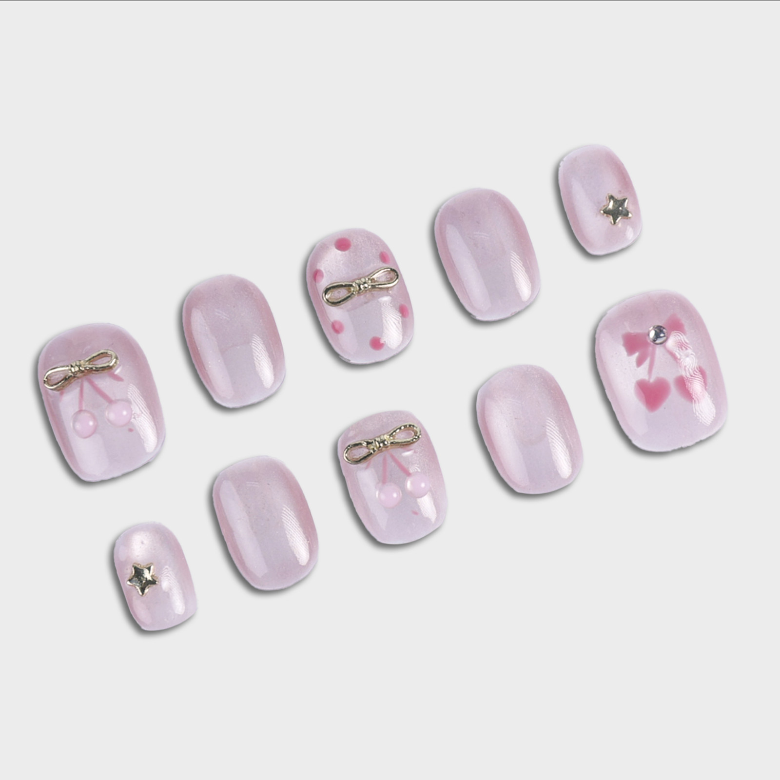 SIYOU Petal Charm Short Squoval Lavender 3D Pearl Star Bow Press-On Nails 10pc