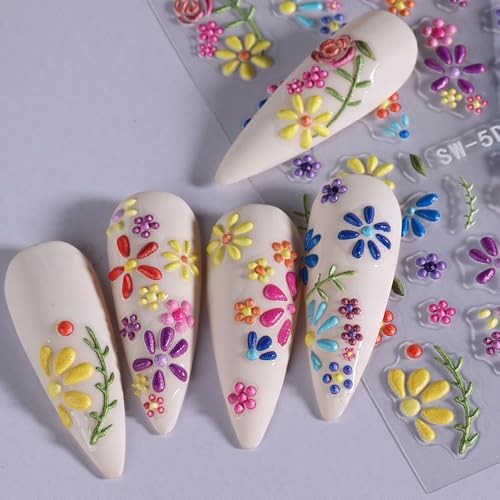 5D Flower Nail Art Stickers – Purple Pink Daisy & Yellow Blossom style7