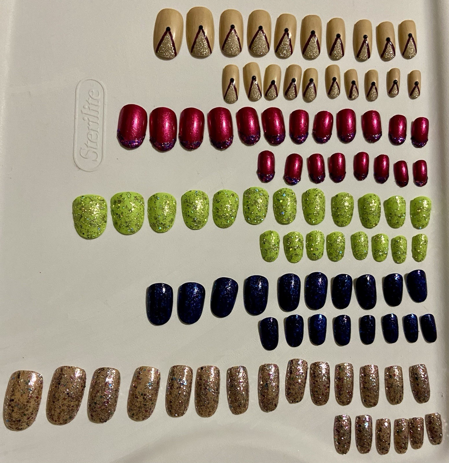 5 Sets Hand Painted Press On Nail Sets – Glitter Theme