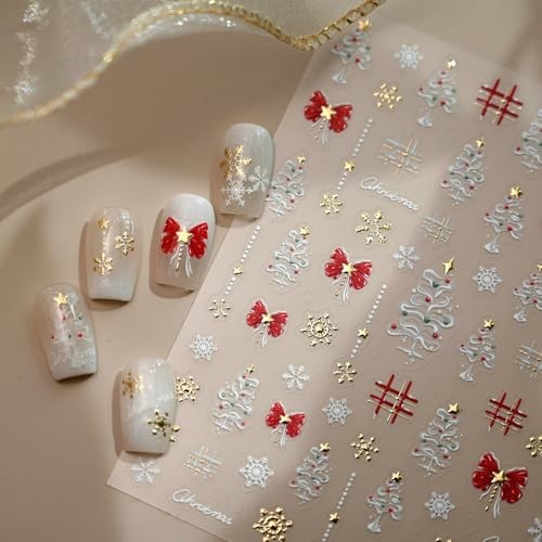 1 Sheet Christmas Nail Art Stickers 5D Embossed Christmas Bow christmas tree