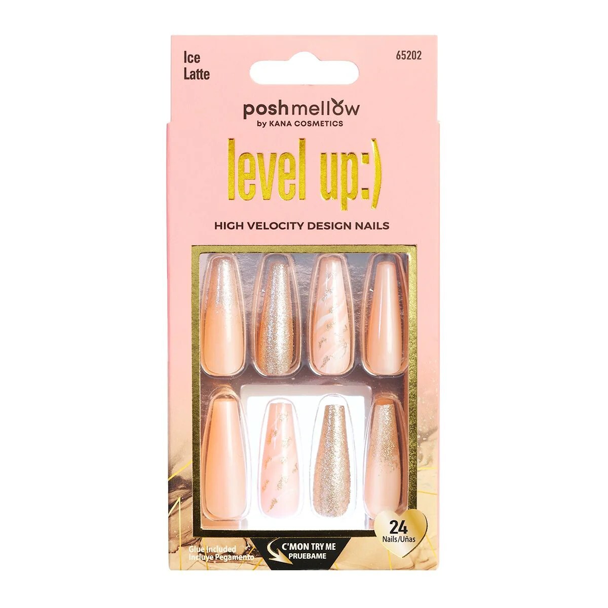 POSHMELLOW LEVEL UP :) 24 NAILS GLUE INCLUDED – #65202 “ICE LATTE”