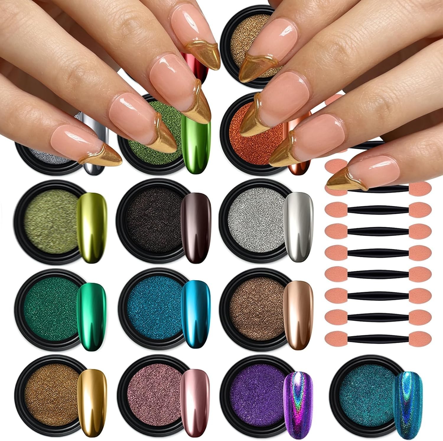 Metallic Chrome Nail Powder Collection – 16 Colors for Elegant Nail Decoration