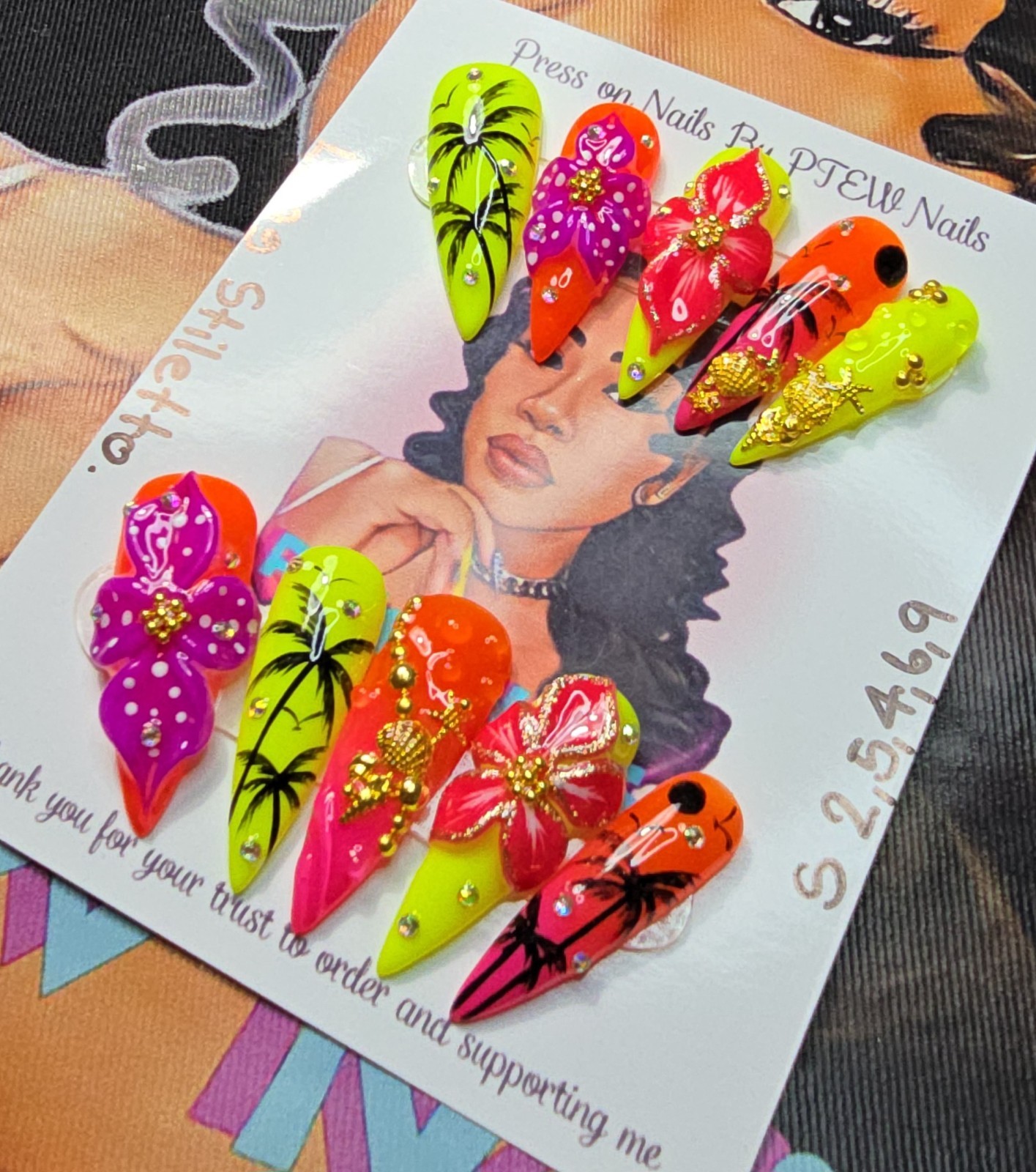 Handmade Gel Press On Nails, Small Size 2,5,4,6,9 Long Stiletto