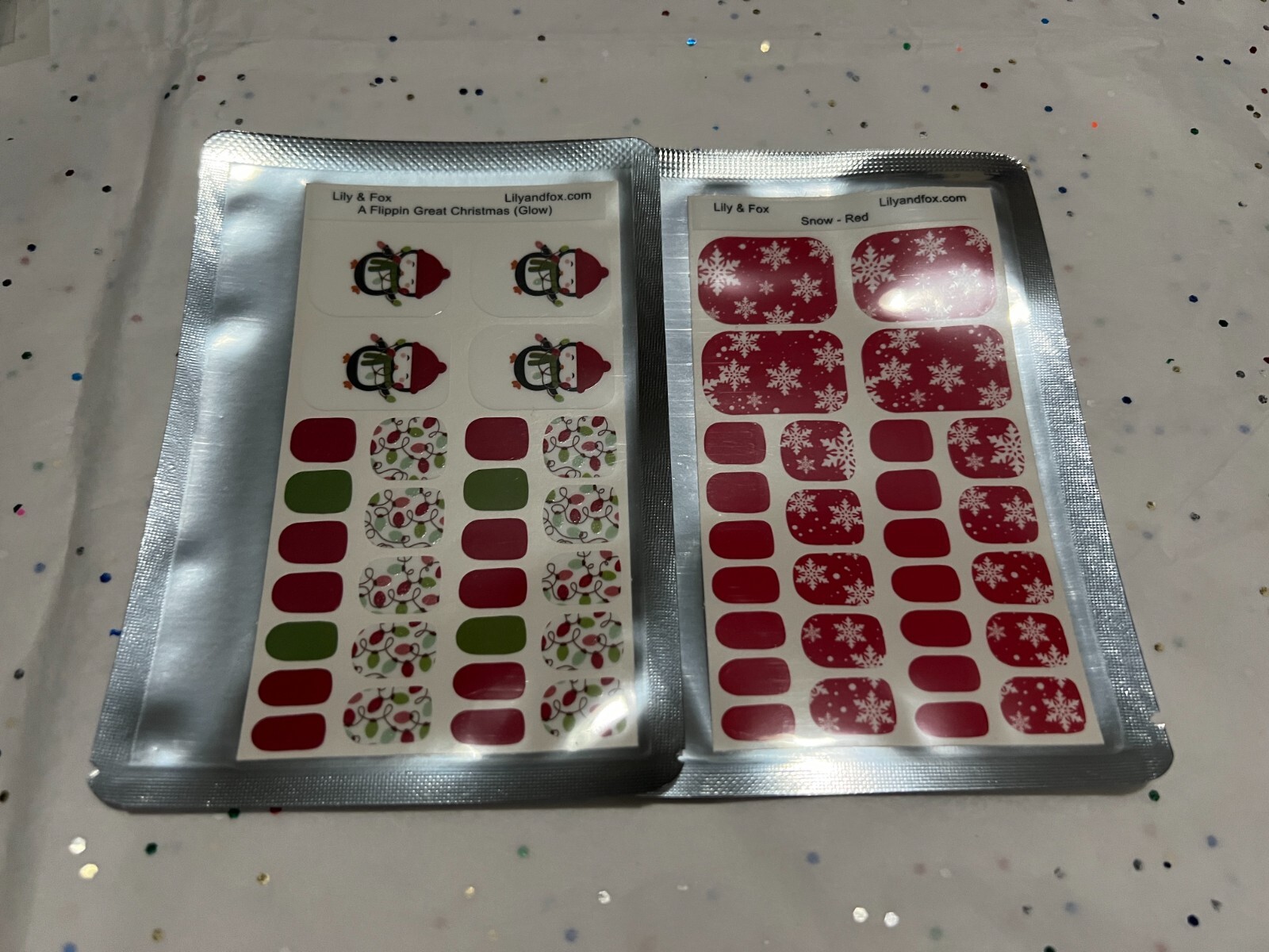 2 SETS – Lily & Fox Nail Wraps Stickers Pedicure Stick – Snowflakes, Penguins