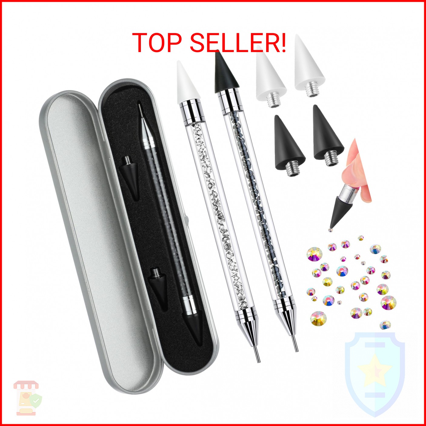 2 Pieces Rhinestone Picker Dotting Pen, Dual-ended Rhinestone Gems Crystals Stud