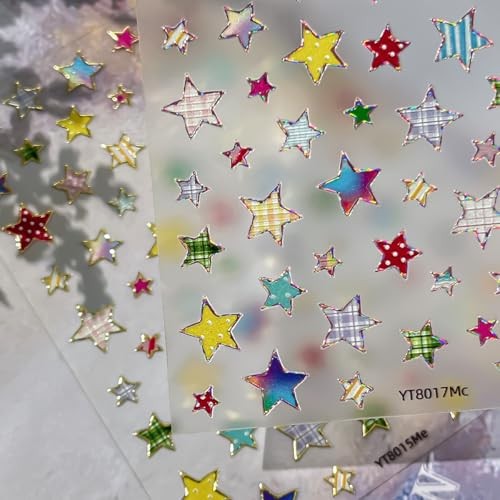 Holographic Star Nail Art Stickers Polka Dot Stripe Star Nail Decals Style 4