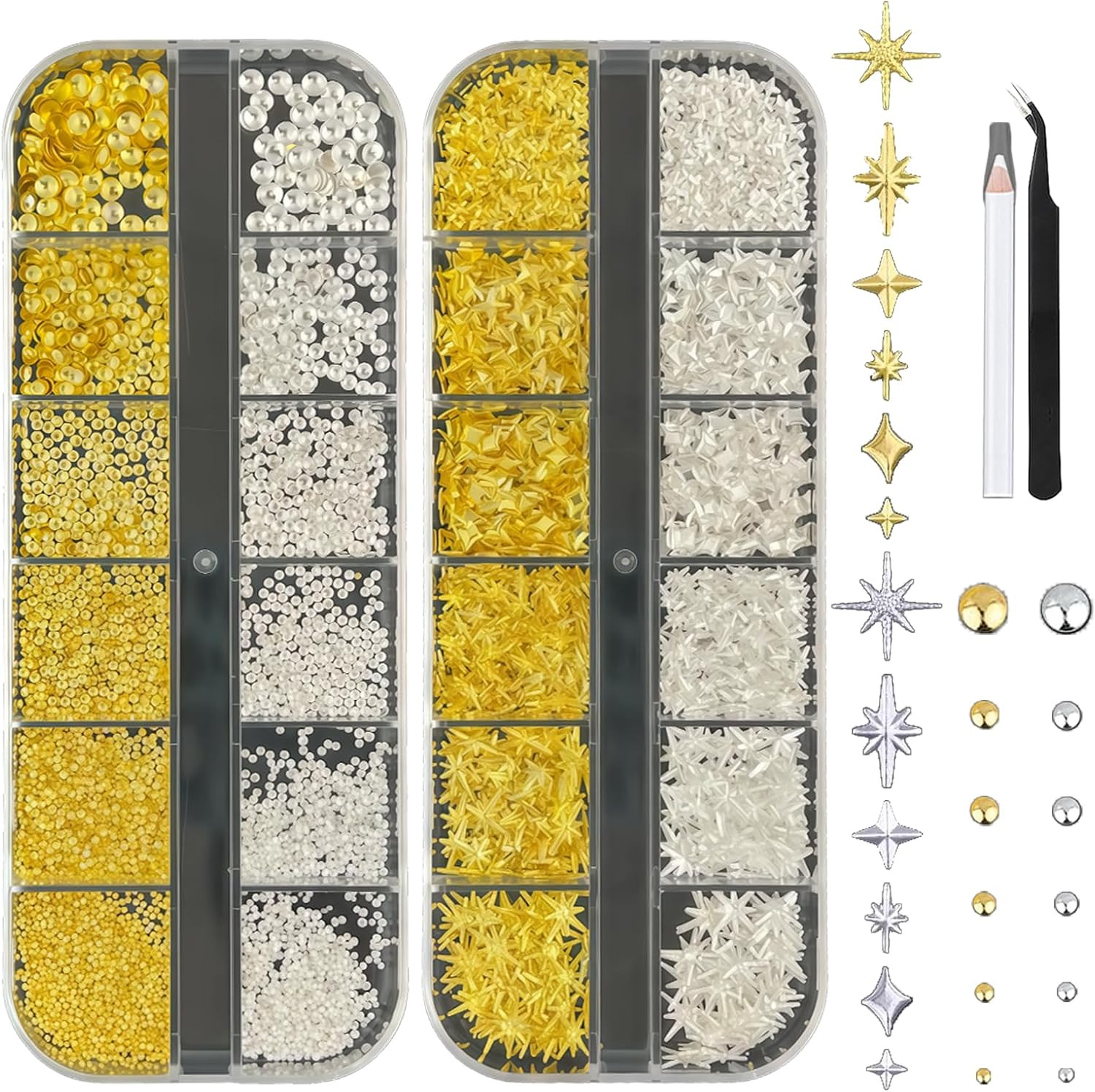 24 Pcs 3D Luxury Gold Nail Charms and Gems with Bows for Nail Art Decoration