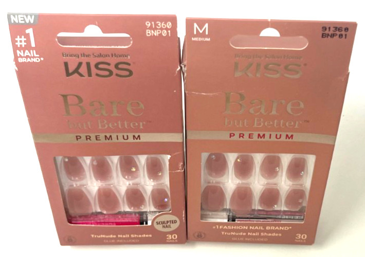 (2) Kiss Bare But Better Premium Nails New In Packaging 91360 BNP01