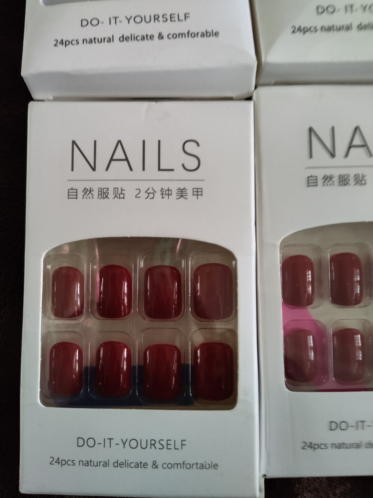 4 Packs 96 Pieces Nails Deep Purple Dark Red Medium Glossy Press On False Nails