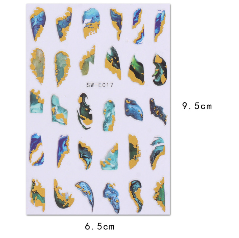 Nail Art Sticker Decal 3D Acrylic Blue Ink French Lines Marbles Golden Wave NS43