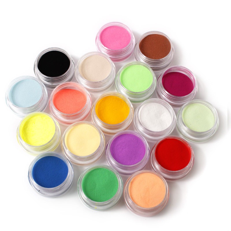 18 Mixed Colors Acrylic Nail Art Tips UV Gel Powder Dust 3D DIY Decor Set Shiny