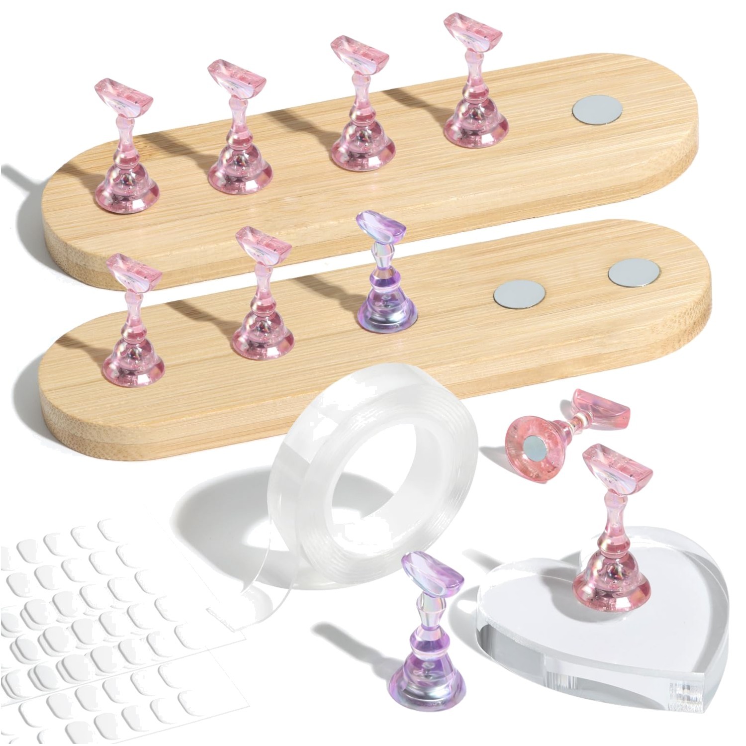 Nail Art Stand Set: 100 Adhesive Tabs & Magnetic Stability Included