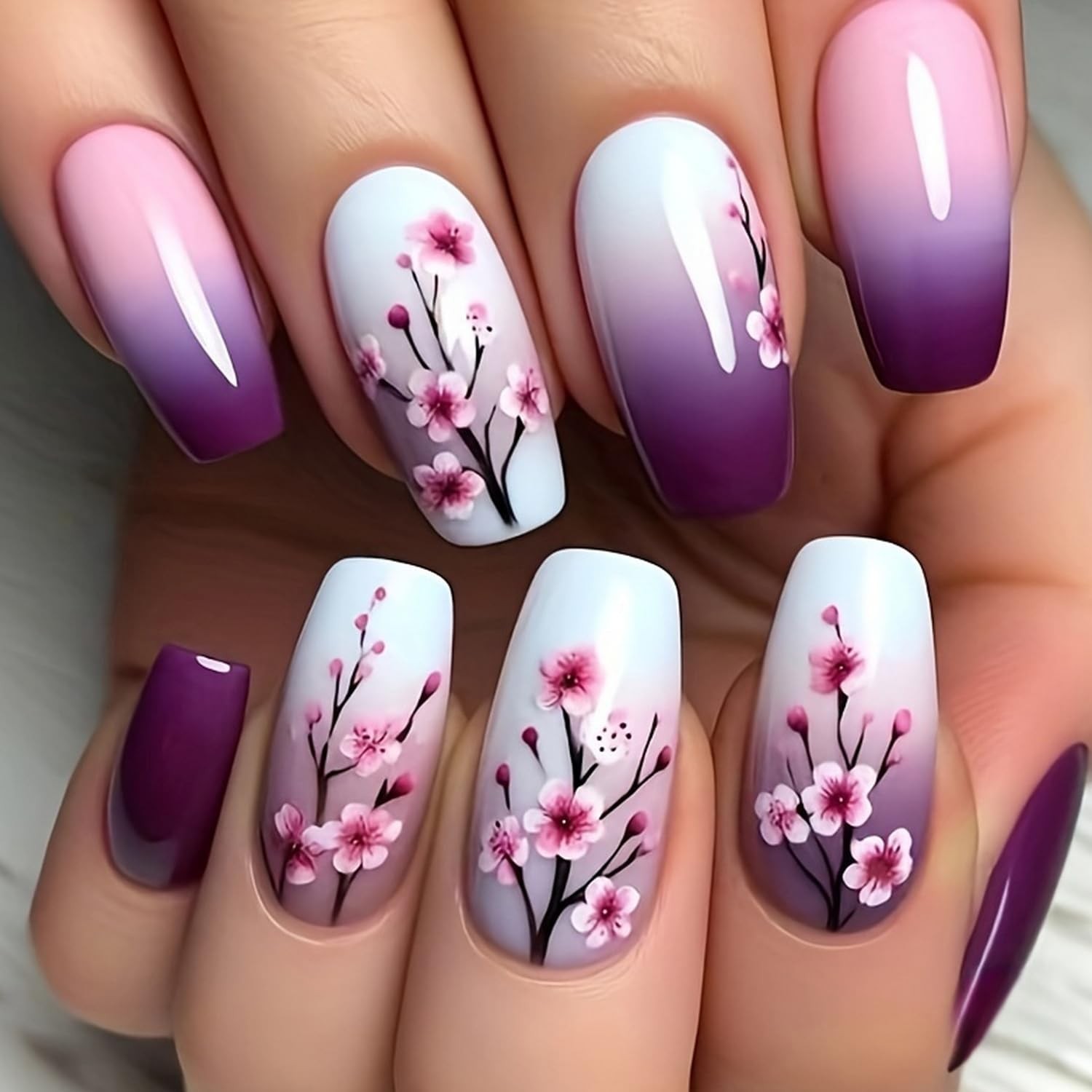 GRITOSE 24pc Square False Nails style16 Purple White