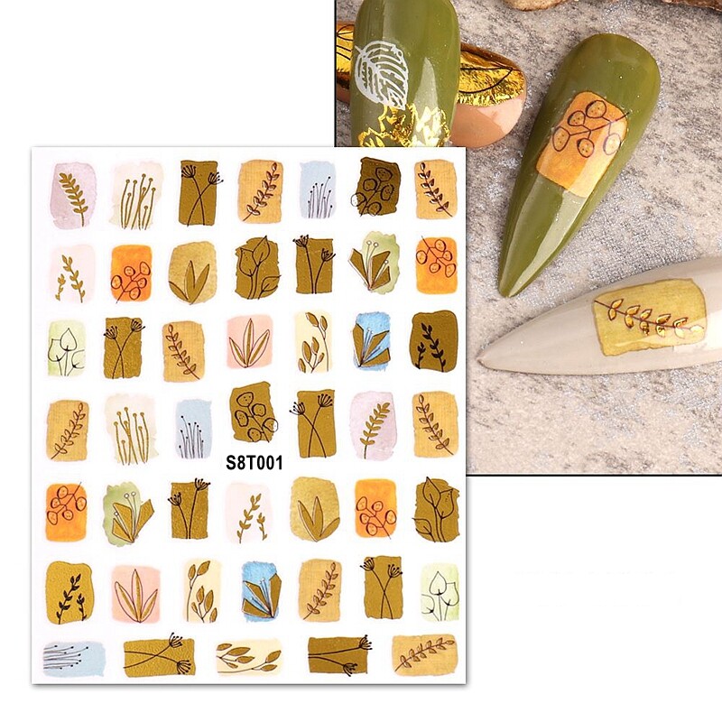 Autumn Leaf Maple Nail Sticker Geometric Lines Fall Leaves Nail Art Sticker