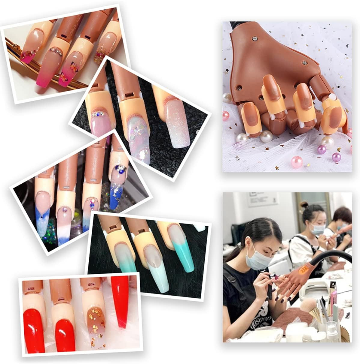 Practice Hand for Acrylic Nails,300 Pcs Nail Tips Flexible Training Ha