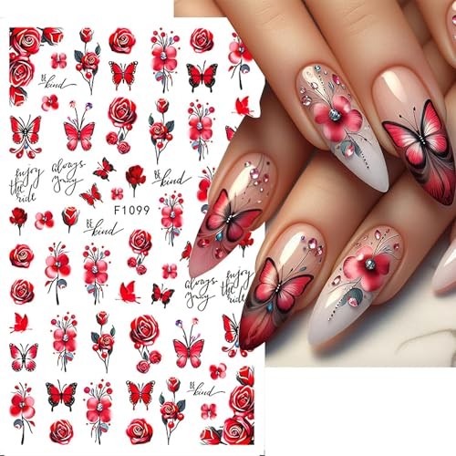 Vibrant Flower Nail Art Stickers – Colorful Butterfly, Leaves, Flowers Design