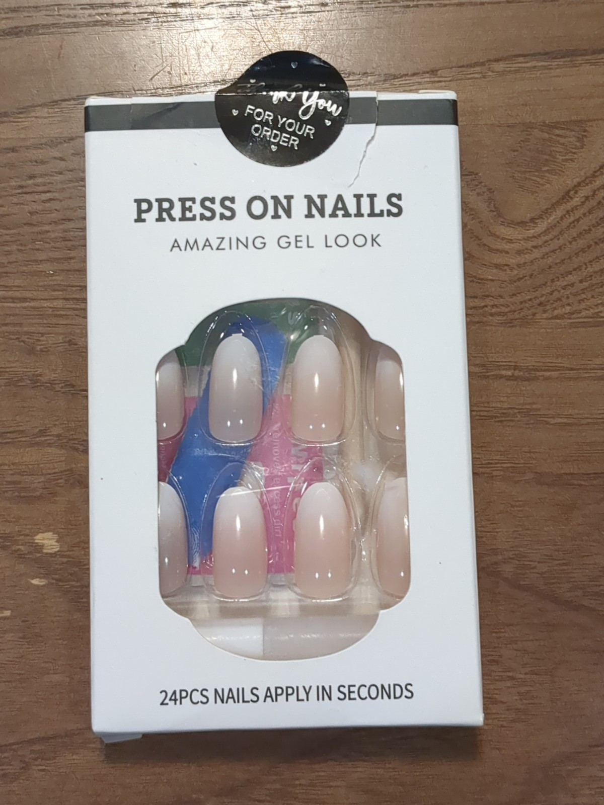 24pcs Almond Medium Pink Ombre Nails Press on Full Cover Kit – New