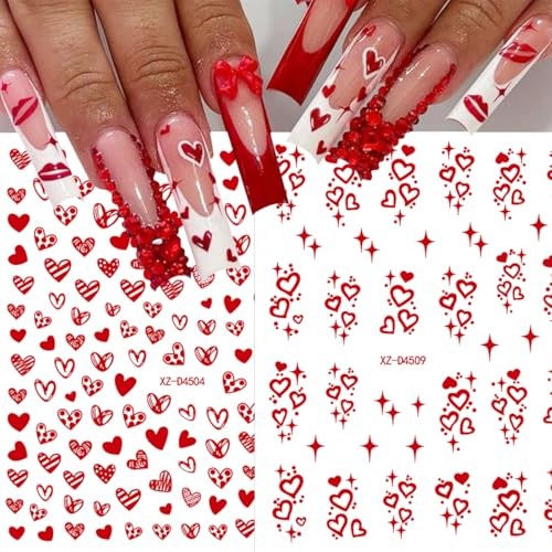 12 Sheets Valentines Nail Stickers for Nail Art Sexy Red Valentines Stickers-10