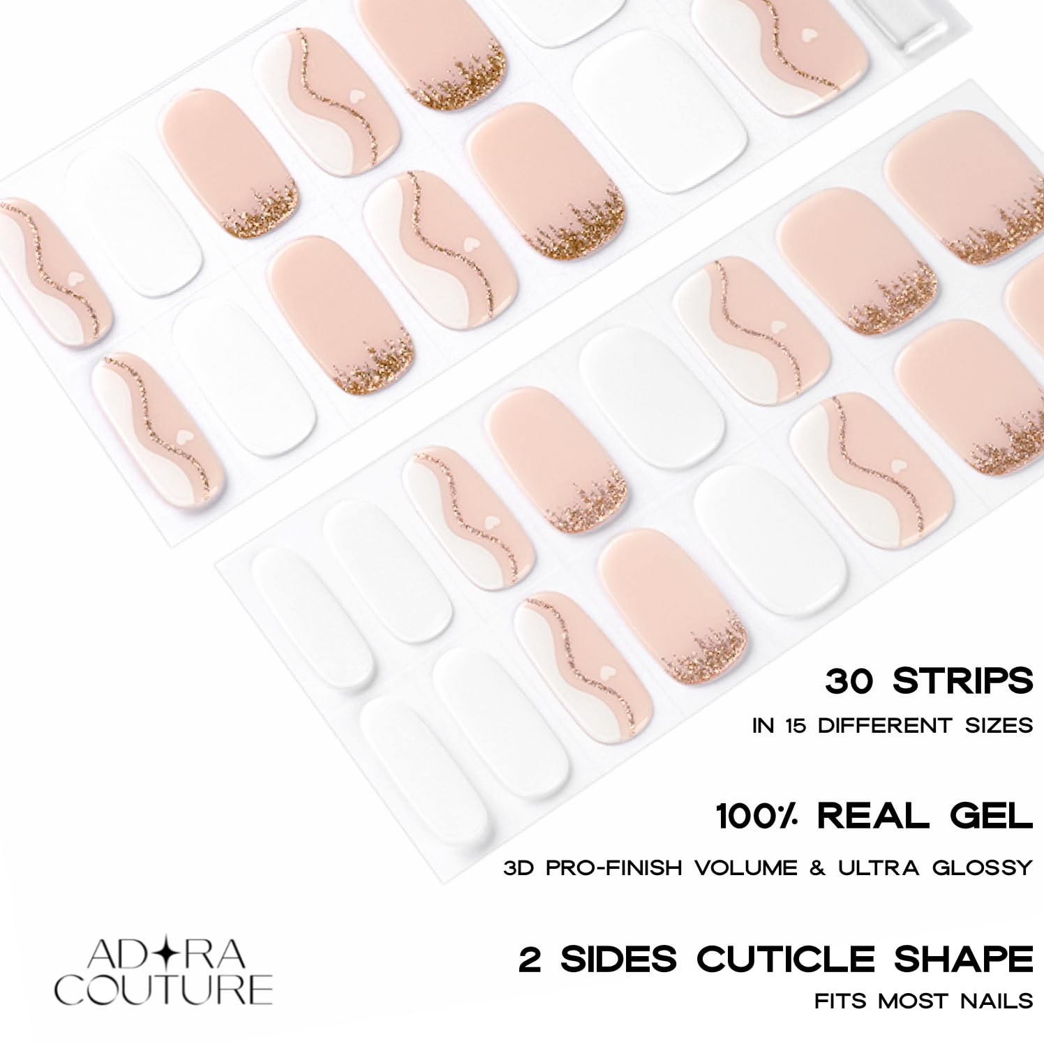 Semi Cured Gel Nail Strips with 30 Pieces – UV Gel Stickers, Manicure Kit, Ea…