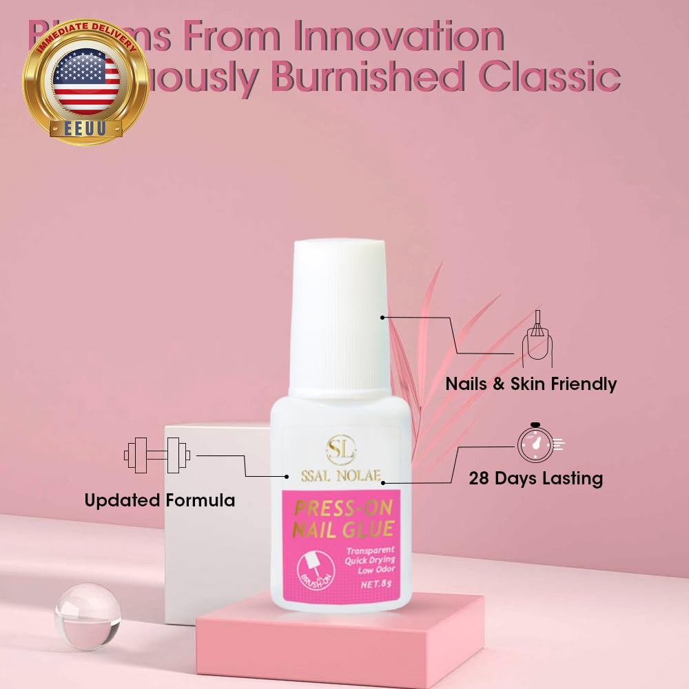 Brush-On Nail Glue for Press on Nails- Salon Quality for Acrylic, Fake Nails. Qu