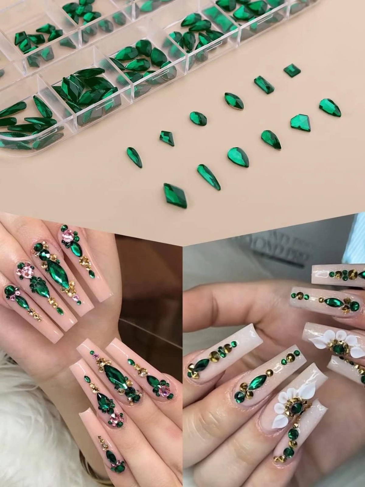 EBANKU 3120 Pcs Green Gems Nail Art Rhinestone Kit, Emerald Green Rhinestones…