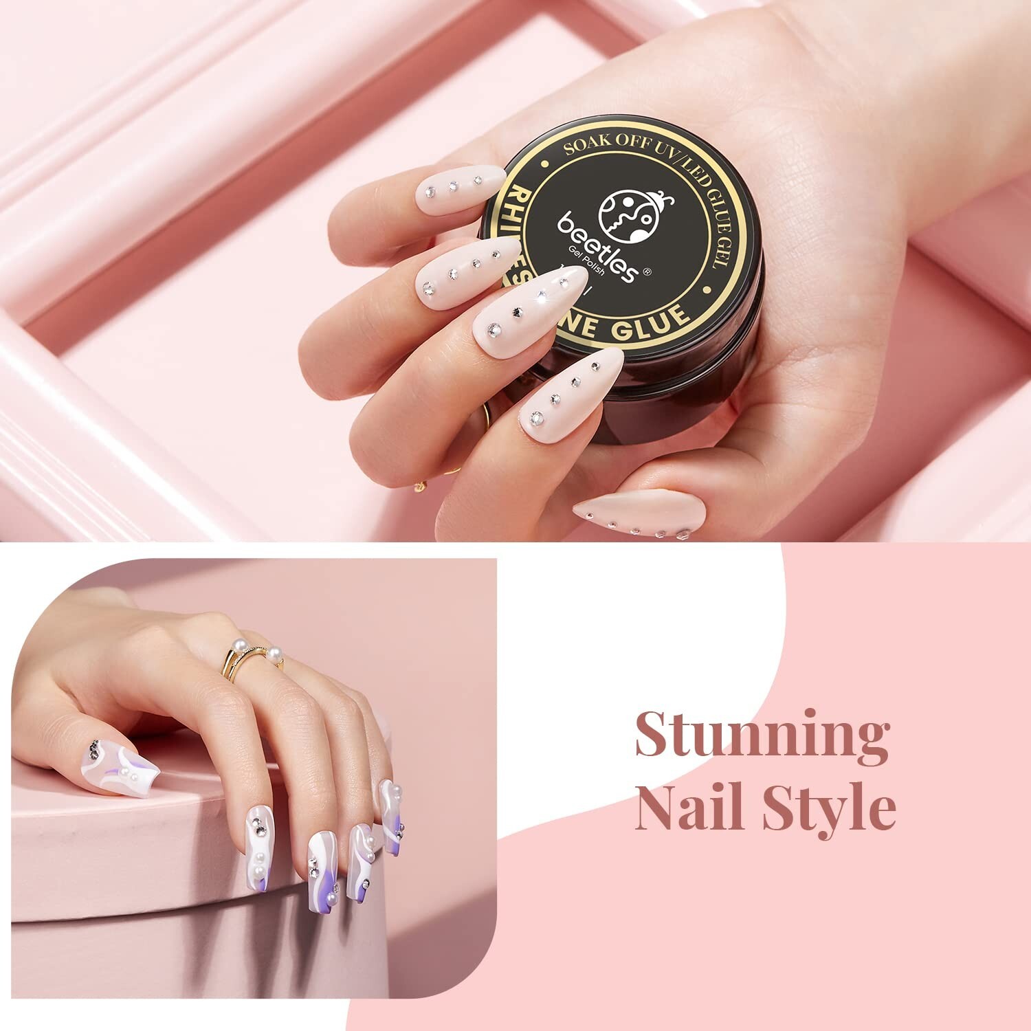 Beetles Rhinestone Nail Art Glue with Dual Brush Set – Perfect Gift for Girls