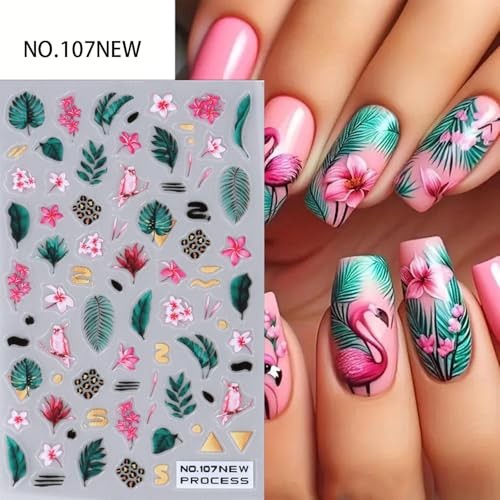 Summer Nail Stickers Flower Palm Tree Nail Art Stickers Spring 3D Style 8