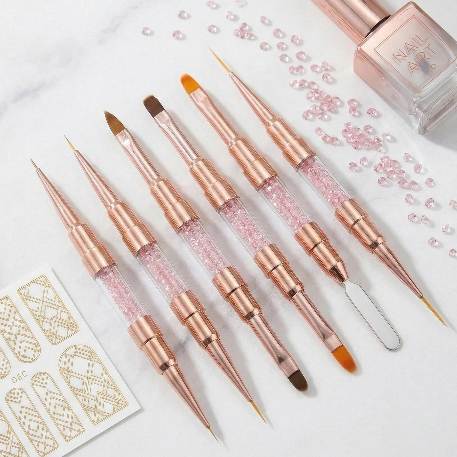 GASRONS Dual-Ended Nail Art Liner Brushes(6PCS) – 5/7/10/15/19mm White-6Pcs