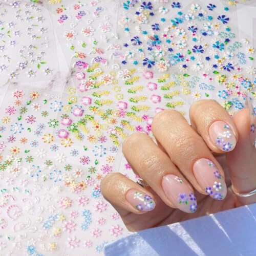30 Sheets Flower Nail Stickers 3D Self-Adhesive Black White Colorful Cherry