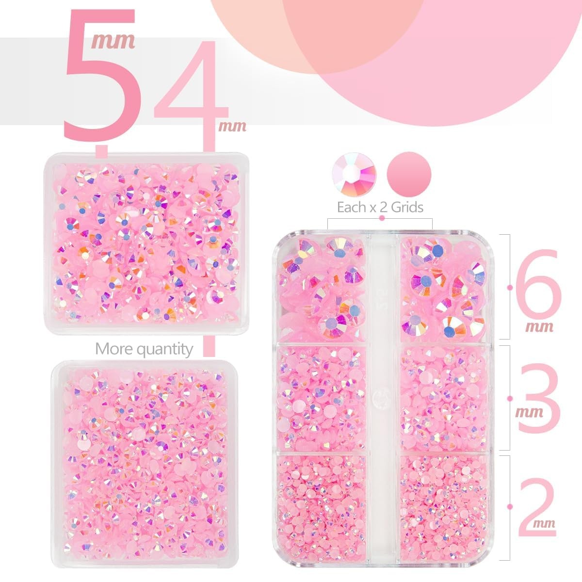 3 cajas rosa AB 2/3/4/5/6 mm Flatback Nail Art Jelly Rhinestones