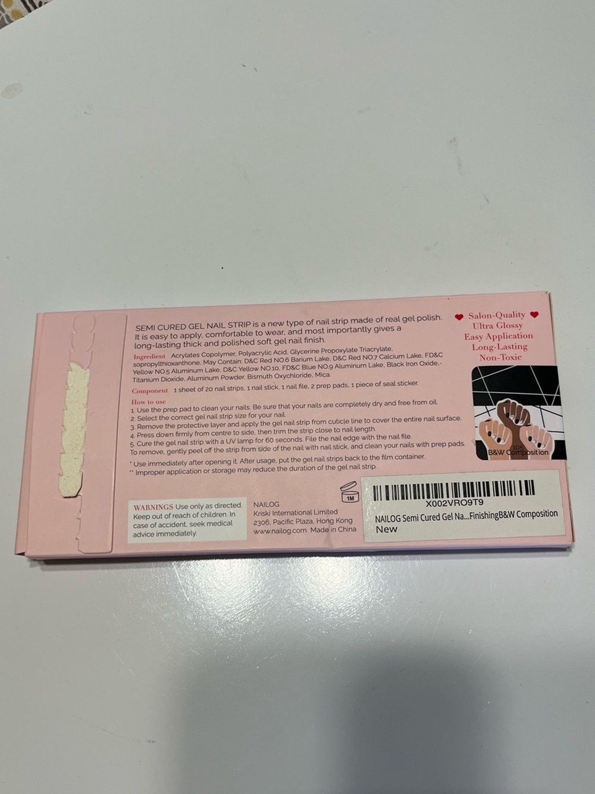 NAILOG Semi-Cured Gel Nail Strip Kit Black & White Design – NIB