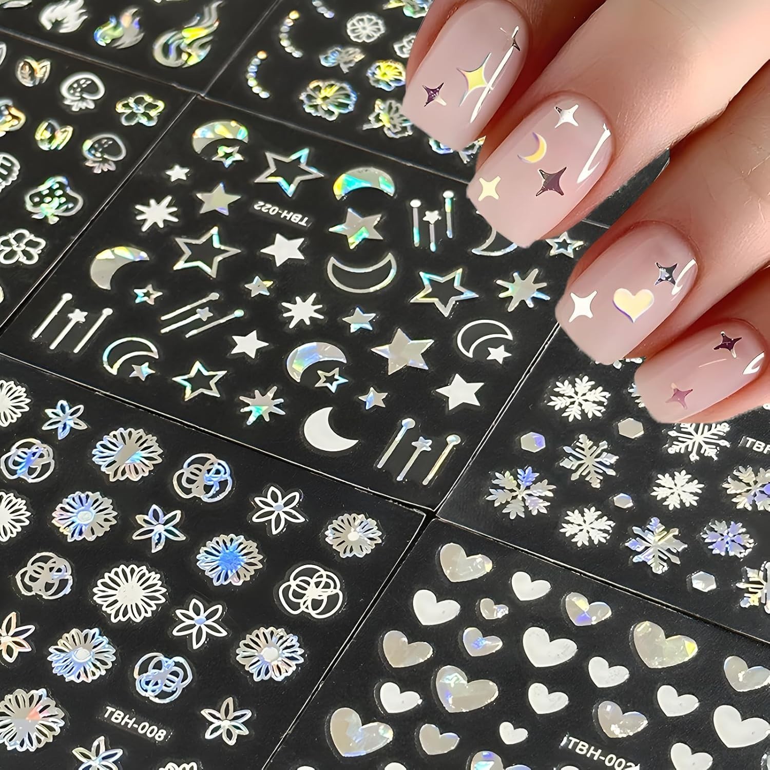 30 Sheets Aurora Nail Art Stickers Decals 3D Self Adhesive Flower Nail Style 3
