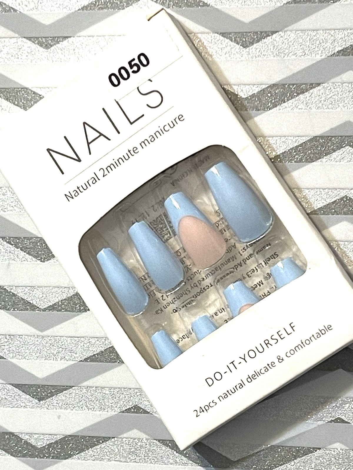 Nails Do It Yourself LIGHT BLUE & NUDE with BLUE FRENCH DETAIL Press On Manicure