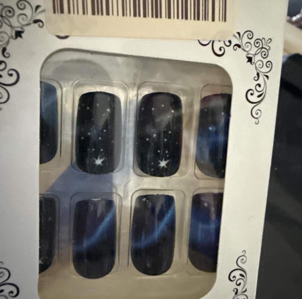 3 pairs Press-On Nails Pre-Designed Shiny Full Cover Starry Black Blue