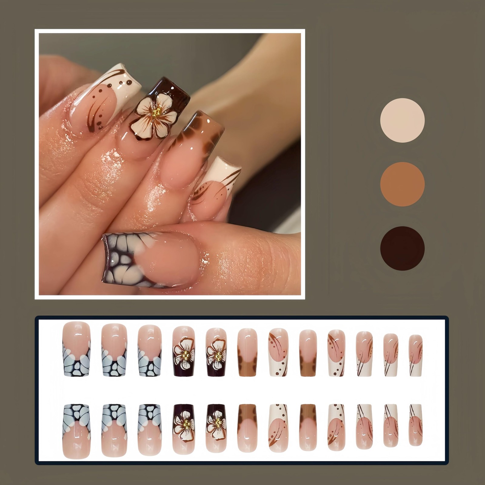 24Pcs Fall Press on Nails Medium Square Fake with 4*2*0.03, Multicolor