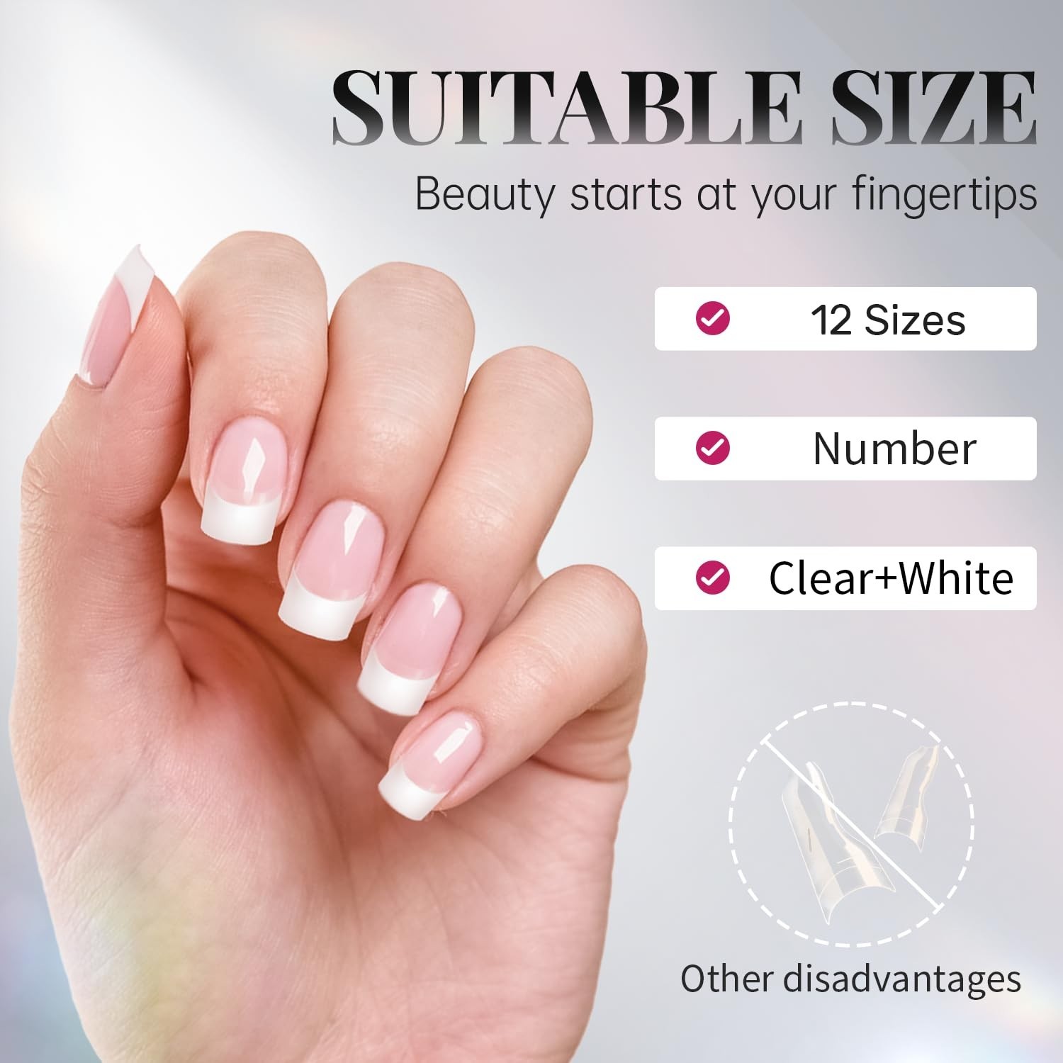 French Nail Tips – 120PCS Acrylic White Fake Nails Art Tips 12 Sizes Half Cov…