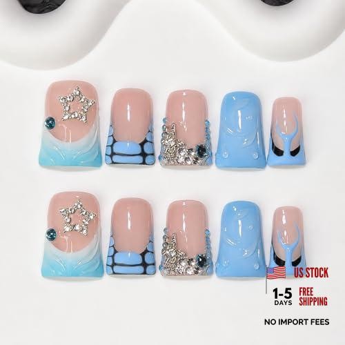 Luxury Press on Nailshort Duck Handmade 3D Unique Reusable ABMaterial S Style4