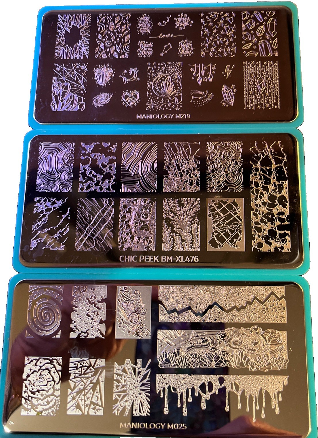 Maniology Nail Stamping Plates- Crystal, Rock Textures -M015, XL 476, M219