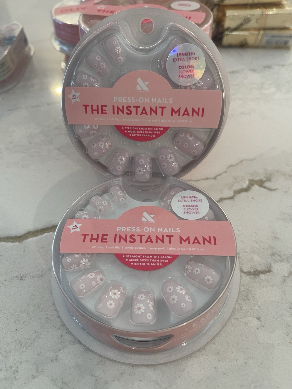 Olive and June Press On Nails The Instant Mani LOT OF 2 Extra Short Daisy 🌼