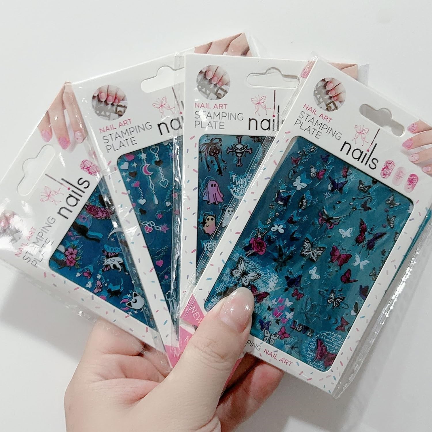 4Pcs Gothic Cute Nail Stamping Plate Set – Dark Kawaii Art 1.4 inches