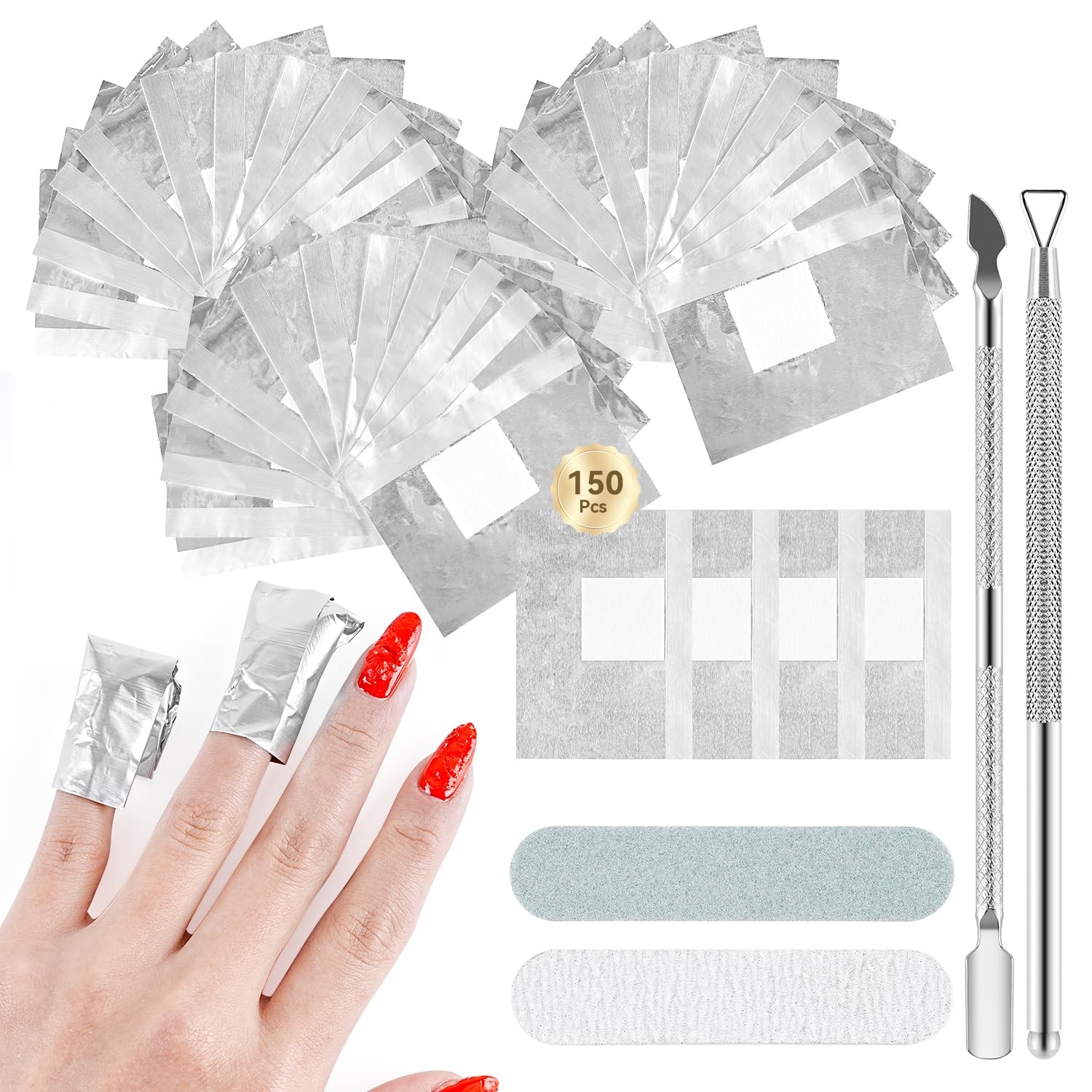 JODSONE Nail Gel Remover Foil Wraps Kit 150PCS, Soak Off Polish 150PCS