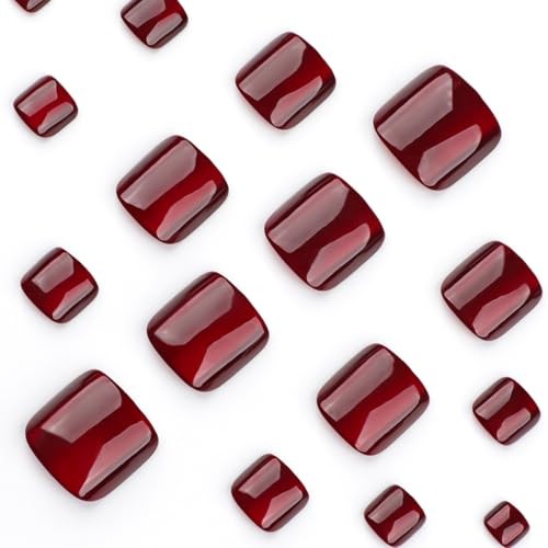 24 Pcs Wine Red Press on Toenails for Women – Square Fake Toe Nails Press ons