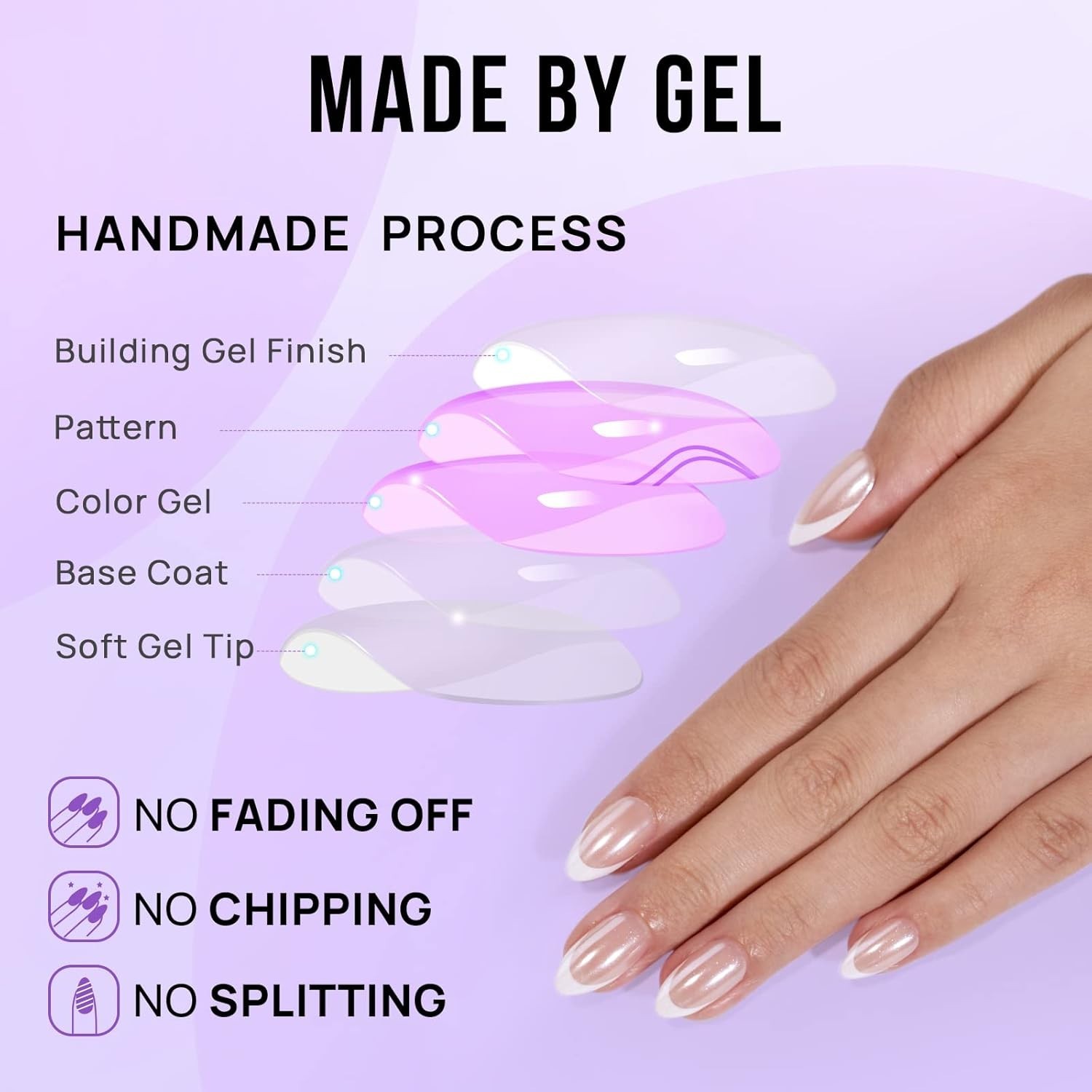 Soft Gel French Tip Nails in 15 Sizes Perfect for Everyday Use and Activities