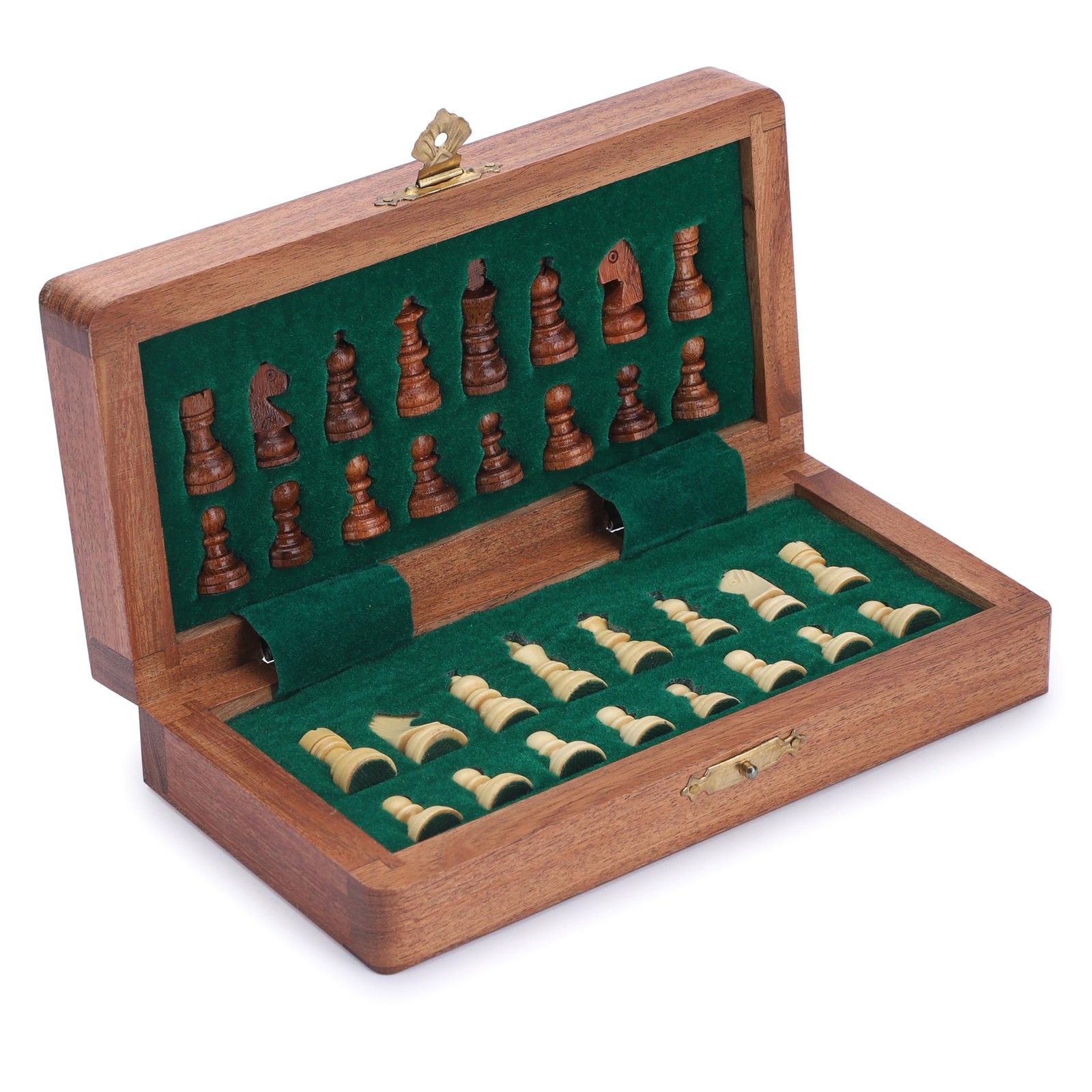 Ajuny Magnetic Travel Chess Set – Handcrafted Acacia Wood, 7×7, Brown